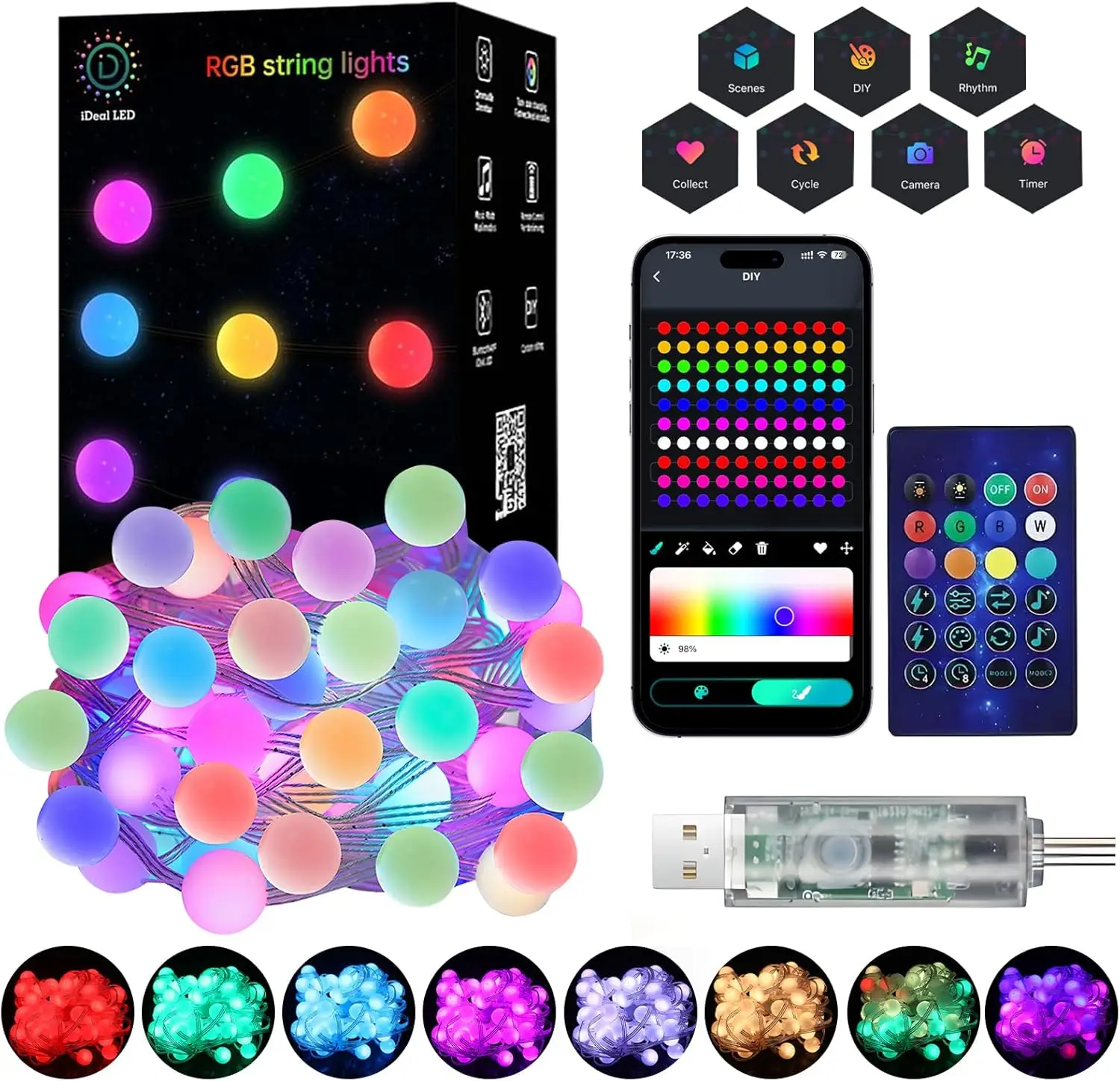 33ft RGB Color Changing Globe String Lights with APP Control, Smart Mini Ball Fairy Lights for Indoor Outdoor Bedroom Party
33ft RGB Color Changing Globe String Lights with APP Control, Smart Mini Ball Fairy Lights for Indoor Outdoor Bedroom Party