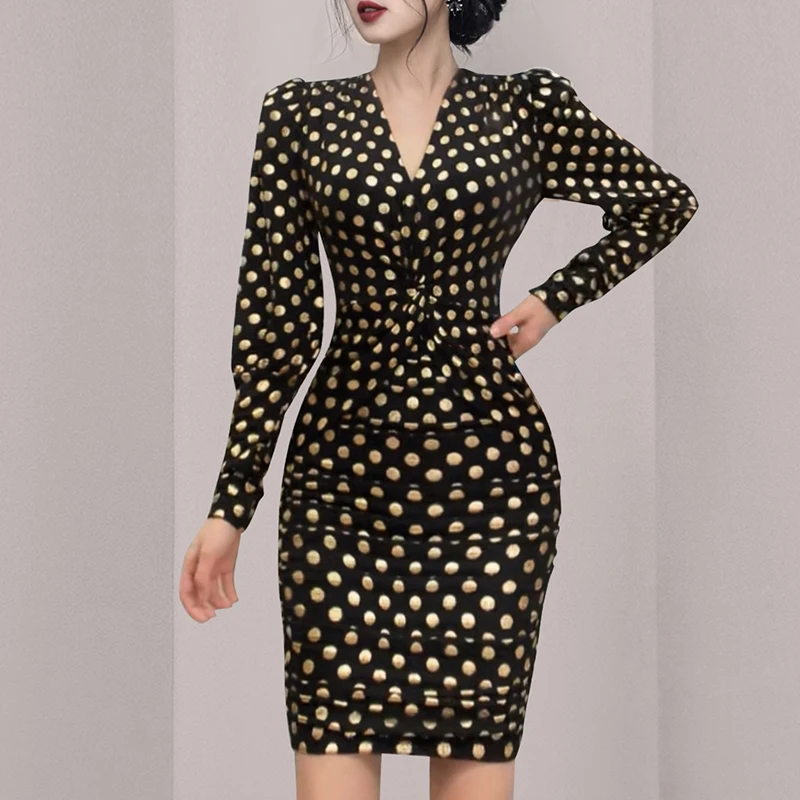 Woman Autumn Elegant Long Sleeve Spring Party Luxury Dresses Women A-Line 2022 Dress High Waist Korean Slim Dot V-neck Hip
Woman Autumn Elegant Long Sleeve Spring Party Luxury Dresses Women A-Line 2022 Dress High Waist Korean Slim Dot V-neck Hip