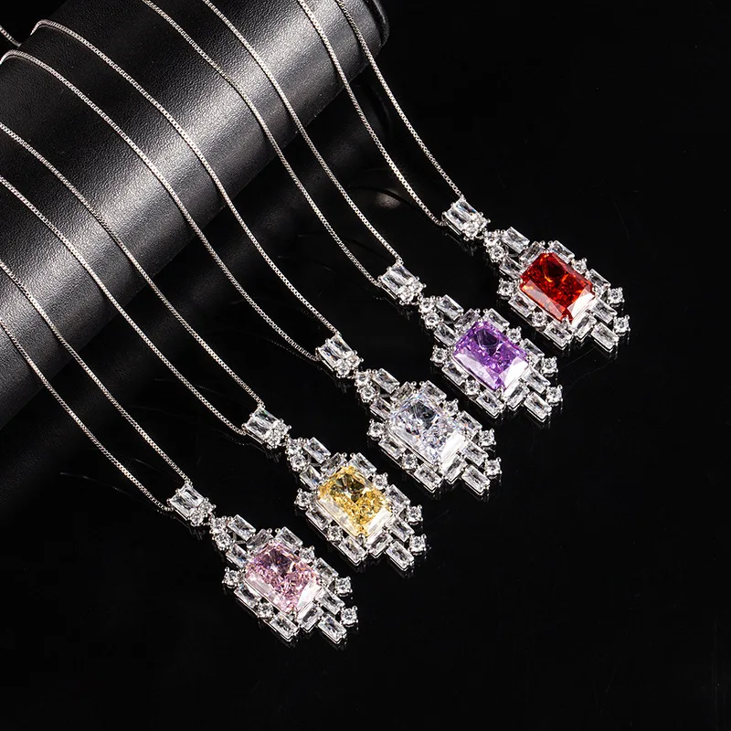 Elegant Colorful Square Pink Ice Flower Cut Cubic Zirconia Pendant Necklace for Women, S925 Sterling Silver
Elegant Colorful Square Pink Ice Flower Cut Cubic Zirconia Pendant Necklace for Women, S925 Sterling Silver