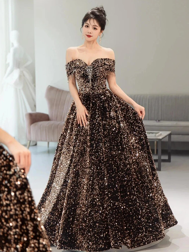 Ele One-oulder Evening Gown in Bla with Sequins Perfect for Host Art Exam Performances Wedding And Banquet Women
Ele One-oulder Evening Gown in Bla with Sequins Perfect for Host Art Exam Performances Wedding And Banquet Women