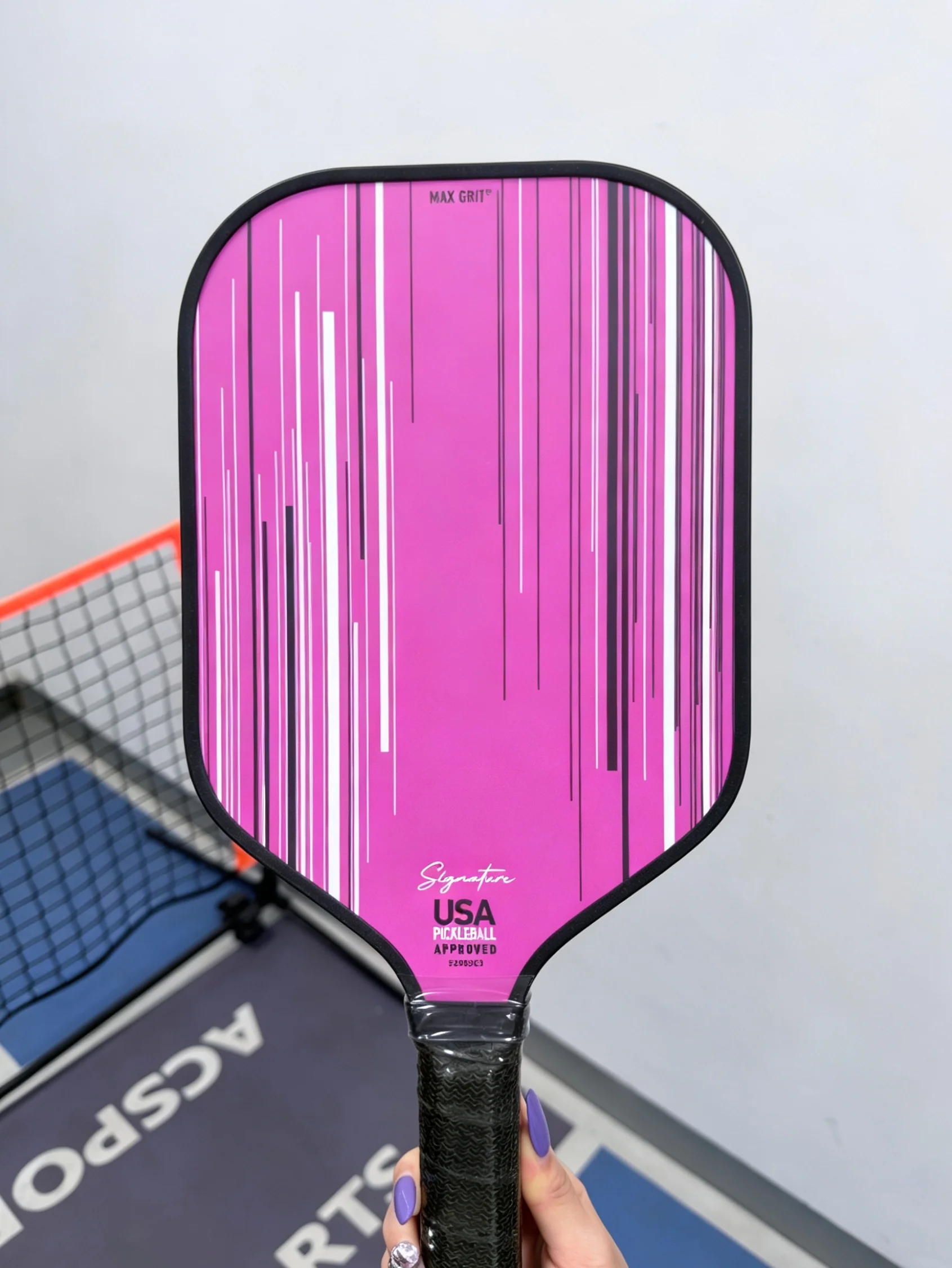 Pink Vertical Stripe Pickleball Paddle Max Grit Fiberglass USA Approved Signature Series Racket
Pink Vertical Stripe Pickleball Paddle Max Grit Fiberglass USA Approved Signature Series Racket