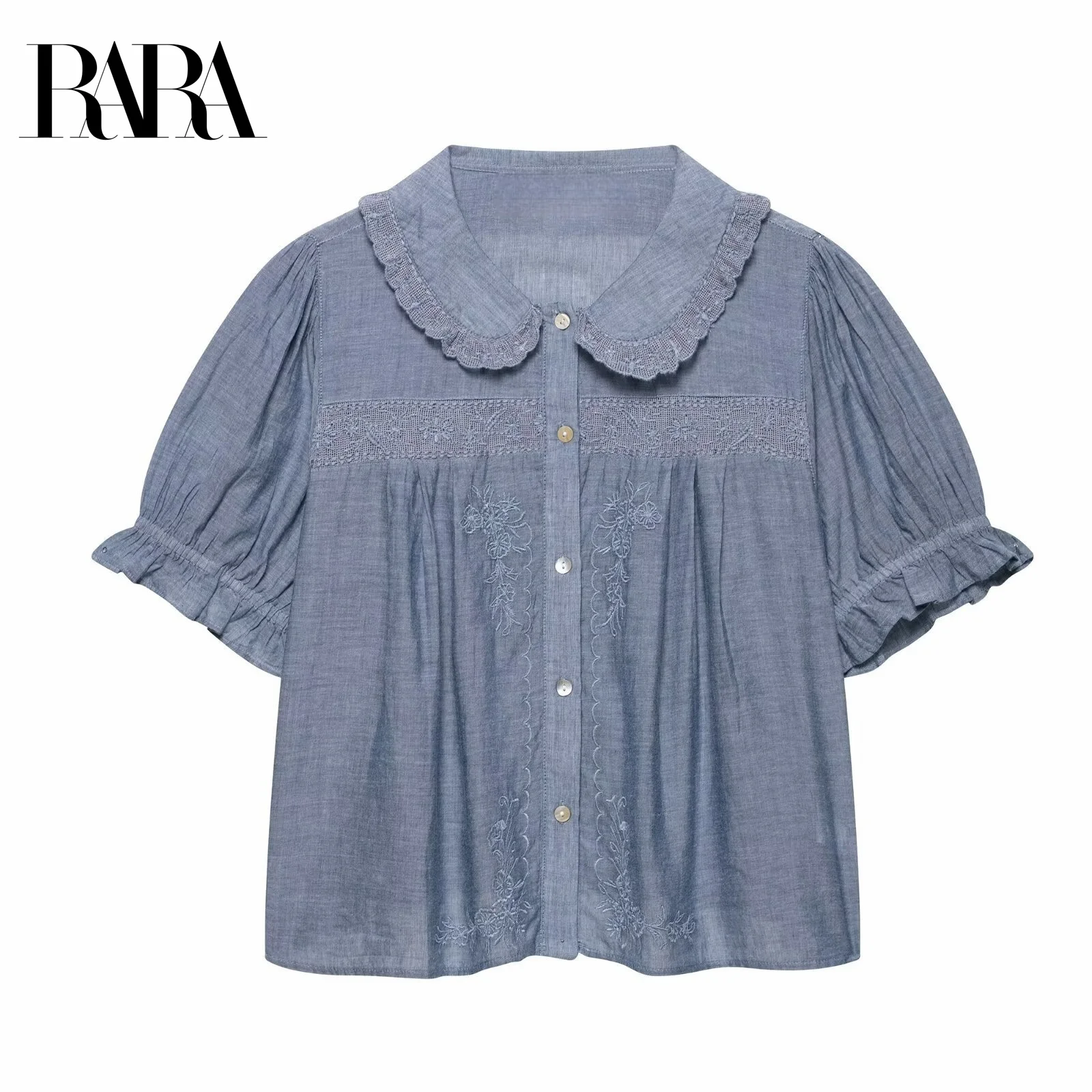 RARA Womens Floral Embroidery Doll Collar Shirt Stylish Puff Sleeve Design Lace Trim Detail Button Closure Ladies Fashion
RARA Womens Floral Embroidery Doll Collar Shirt Stylish Puff Sleeve Design Lace Trim Detail Button Closure Ladies Fashion
