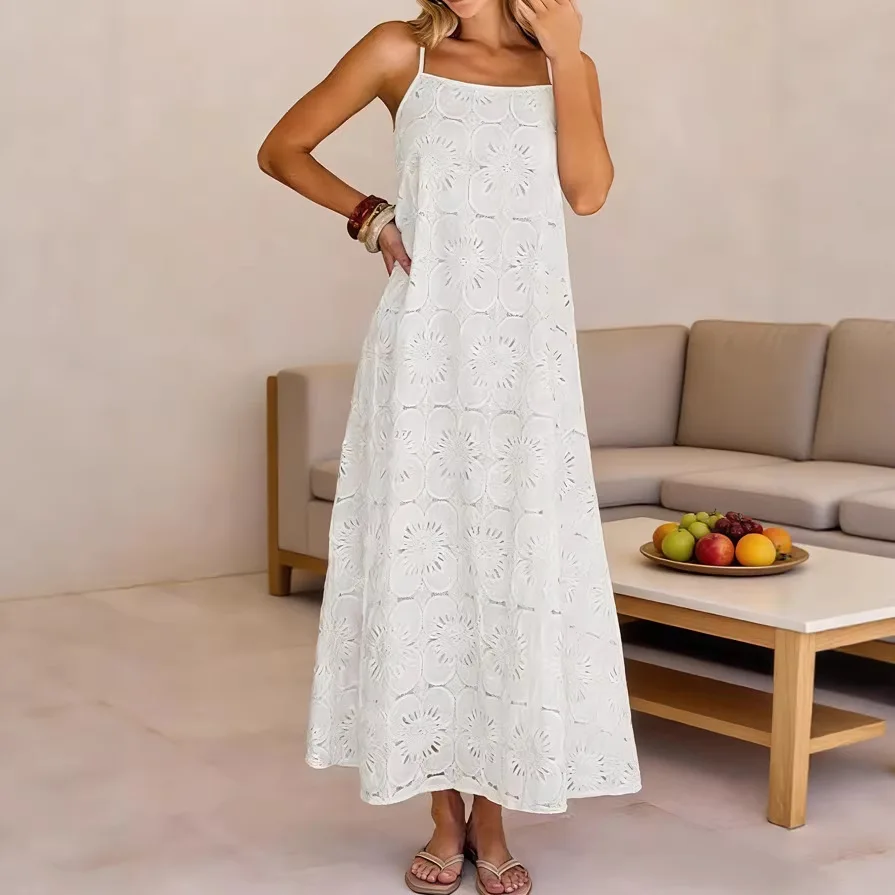 2026 Summer New Women's Lace Solid Color Sleeveless Button-Down Suspender Loose Casual Dress
2026 Summer New Women's Lace Solid Color Sleeveless Button-Down Suspender Loose Casual Dress