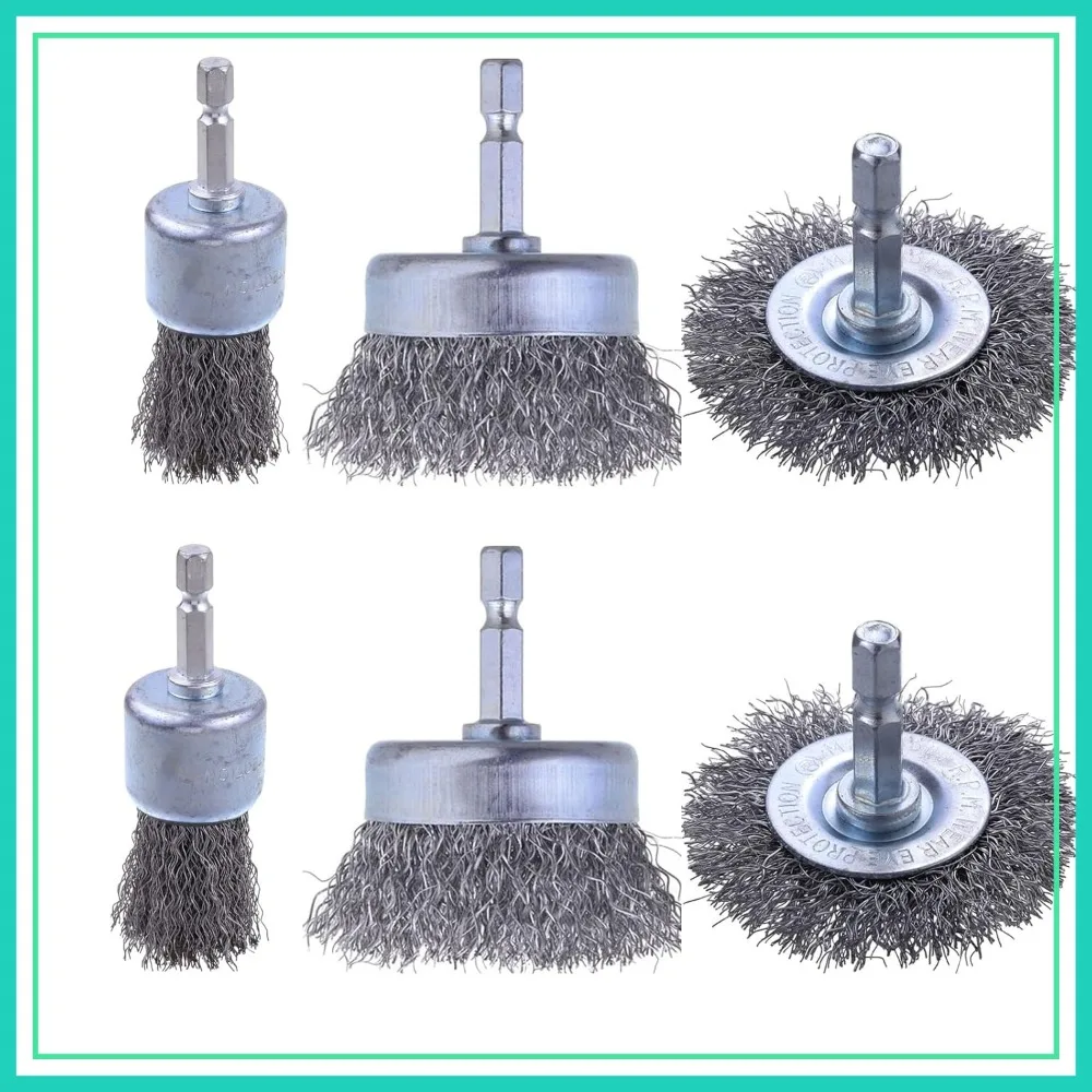 6 Pack Carbon Steel Wire Wheel & Pen Brush Set with 1/4-Inch Hex Shank for Rust Removal, Corrosion & Scrub Surfaces
6 Pack Carbon Steel Wire Wheel & Pen Brush Set with 1/4-Inch Hex Shank for Rust Removal, Corrosion & Scrub Surfaces