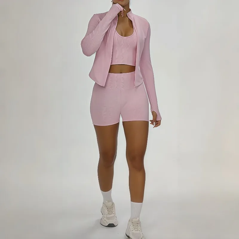 Женский однотонный бесшовный комплект для йоги, скоростная сушка для похудения и подъема бедер, комплект из 3 предметов для бега на открытом воздухе, спорта и отдыха
Женский однотонный бесшовный комплект для йоги, скоростная сушка для похудения и подъема бедер, комплект из 3 предметов для бега на открытом воздухе, спорта и отдыха