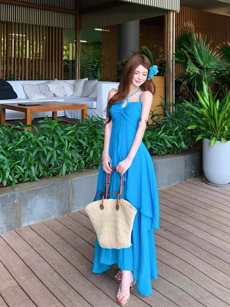 Sanya Island Beautiful Beach Long Dress Summer Blue Hanging Neck Backless Women's Elegant Slimming Beach Vacation Dress
Sanya Island Beautiful Beach Long Dress Summer Blue Hanging Neck Backless Women's Elegant Slimming Beach Vacation Dress