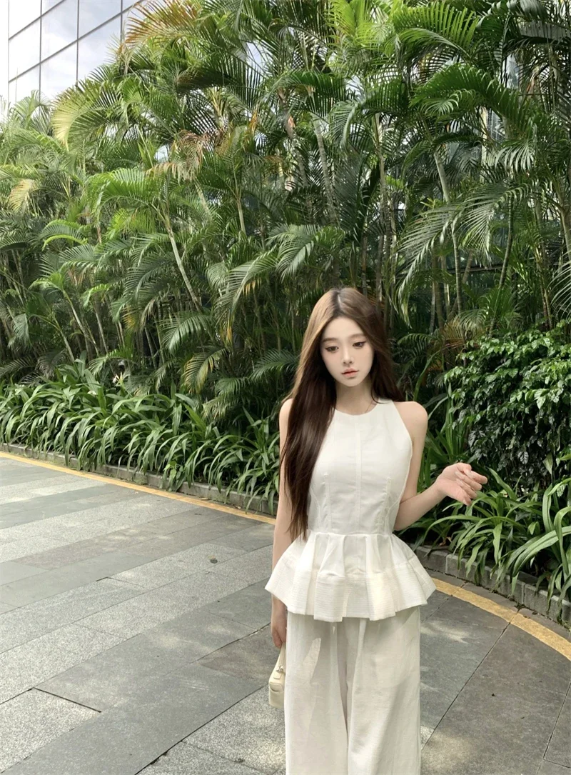Korean Fashion New Summer Women Two Piece Pants Sets Elegant O Neck Sleeveless Vest Tops + High Waist Wide Leg Pants Outfits
Korean Fashion New Summer Women Two Piece Pants Sets Elegant O Neck Sleeveless Vest Tops + High Waist Wide Leg Pants Outfits