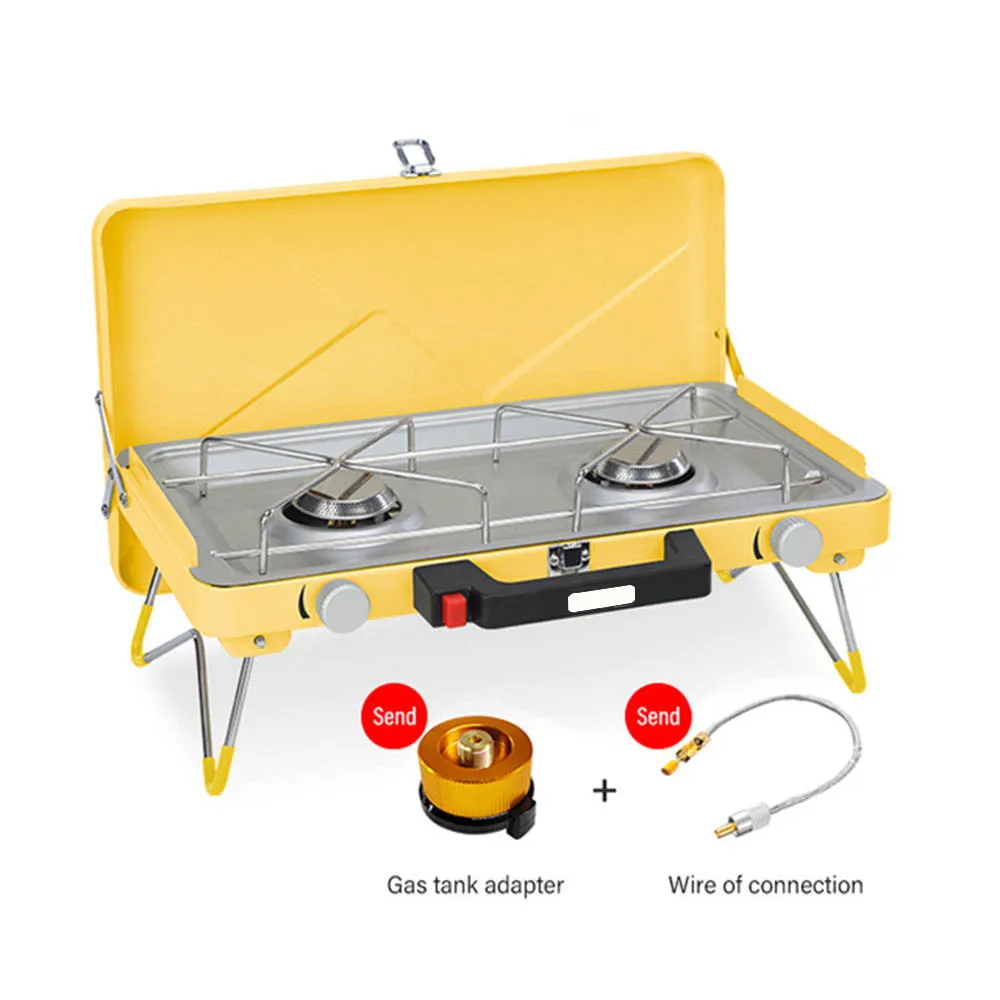 Camping Double Head Stove High Output Two-Burner Camp Stove Lid Doubles as Windscreen Portable Cooking Stove
Camping Double Head Stove High Output Two-Burner Camp Stove Lid Doubles as Windscreen Portable Cooking Stove