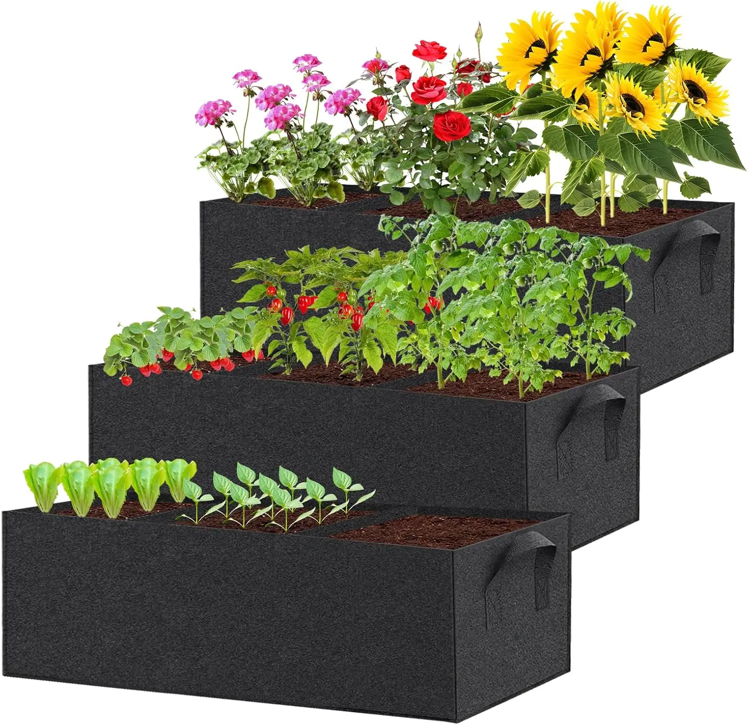3 Pack Fabric Raised Garden Bed, 22 Gallon 3x1x1 FT Grow Bags with Handles, Breathable Planter for Vegetables Flowers Herbs
3 Pack Fabric Raised Garden Bed, 22 Gallon 3x1x1 FT Grow Bags with Handles, Breathable Planter for Vegetables Flowers Herbs