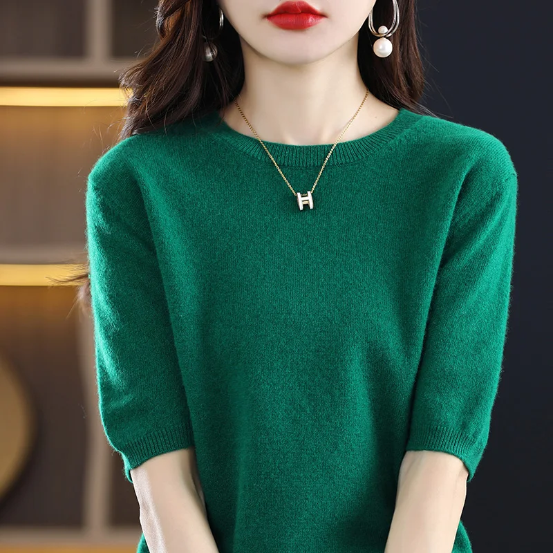 2025 New Spring Summer Women Sweater Short Sleeve O-Neck Pullover 100% Merino Wool Pure Color Knitted Jumper Female Clothing
2025 New Spring Summer Women Sweater Short Sleeve O-Neck Pullover 100% Merino Wool Pure Color Knitted Jumper Female Clothing