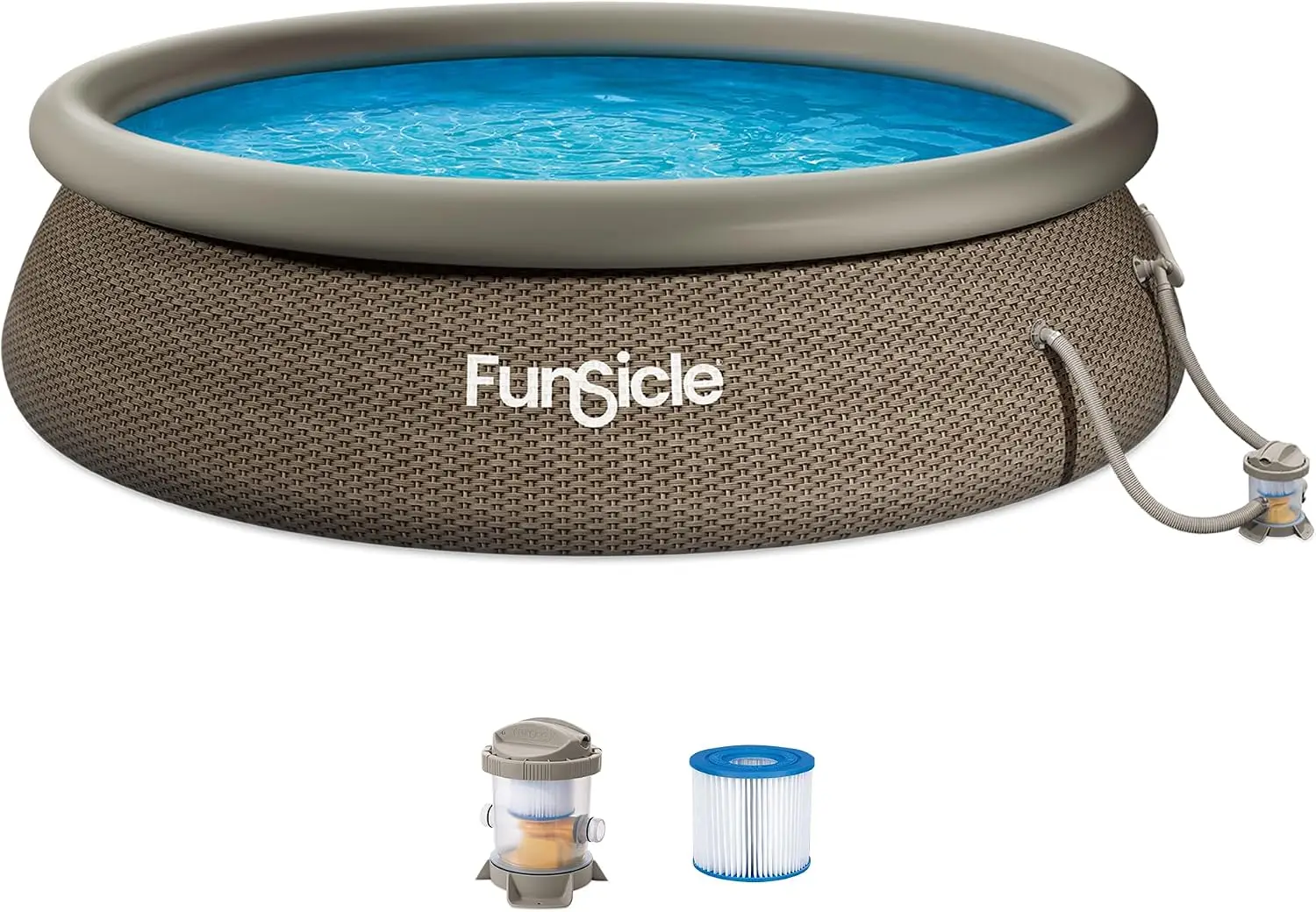 Quickset Designer 12' x 36" Round Above Ground Swimming Pool, with FiltraBoost 800 GPH Filter Pump, Type D Filter Cartridge & Re
Quickset Designer 12' x 36" Round Above Ground Swimming Pool, with FiltraBoost 800 GPH Filter Pump, Type D Filter Cartridge & Re