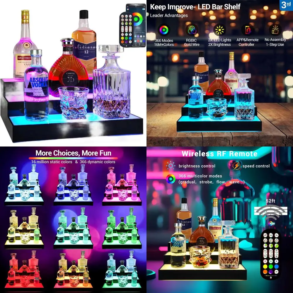 Wireless Remote-Controlled 16 3-Tier LED-Illuminated Liquor Display Shelf for Home Bar Decor
Wireless Remote-Controlled 16 3-Tier LED-Illuminated Liquor Display Shelf for Home Bar Decor