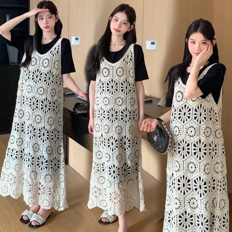 Korean Version Lace Vest Skirt Women 2024 Summer Fashion Hollow Out Cover Up Pure Short Sleeved Loose Two-piece Pullover Dress
Korean Version Lace Vest Skirt Women 2024 Summer Fashion Hollow Out Cover Up Pure Short Sleeved Loose Two-piece Pullover Dress