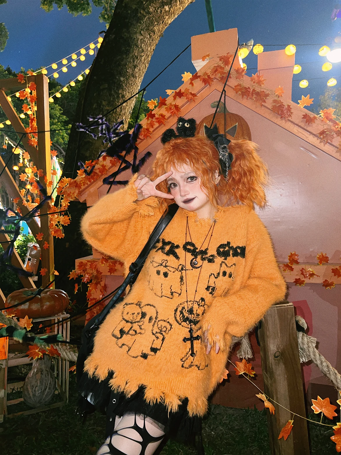 Halloween Pumpkin Witch Loose Knitted Sweater Asymmetrical Hole Design Street Style Women's Fashion Thick round Neck Top
Halloween Pumpkin Witch Loose Knitted Sweater Asymmetrical Hole Design Street Style Women's Fashion Thick round Neck Top