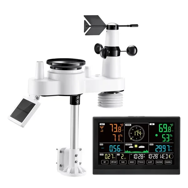 7-in-1 Wi-Fi Weather Station with APP, 7.5' VA Display, Solar Powered Outdoor Sensor for Temperature, Humidity, Wind Speed, Rain
7-in-1 Wi-Fi Weather Station with APP, 7.5' VA Display, Solar Powered Outdoor Sensor for Temperature, Humidity, Wind Speed, Rain