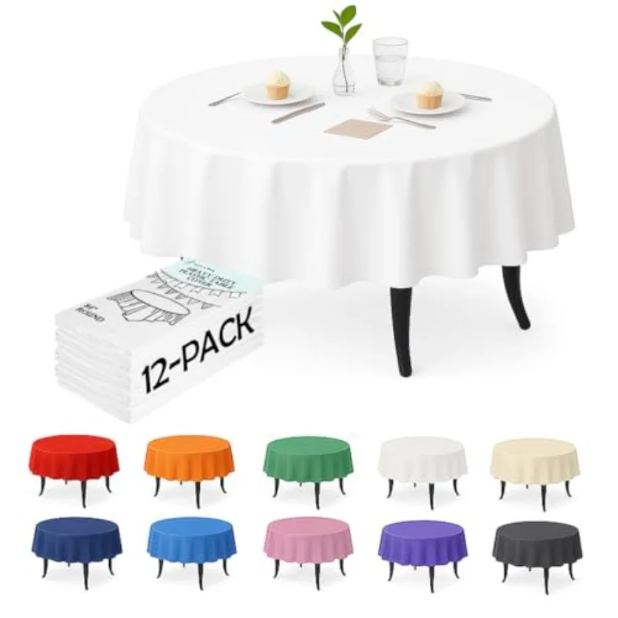 12 Pack Plastic Tablecloths, 84 Inch Round Disposable Table Covers, Heavy Duty and Waterproof for Parties, Events, Banquets
12 Pack Plastic Tablecloths, 84 Inch Round Disposable Table Covers, Heavy Duty and Waterproof for Parties, Events, Banquets