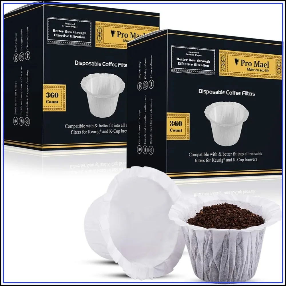 Pro Mael Disposable K Cup Coffee Filters Paper for Keurig Brewers Single Serve 1.0 and 2.0, Use with Reusable K Cup Pods, White (360 Count, Pack of 2)
Pro Mael Disposable K Cup Coffee Filters Paper for Keurig Brewers Single Serve 1.0 and 2.0, Use with Reusable K Cup Pods, White (360 Count, Pack of 2)