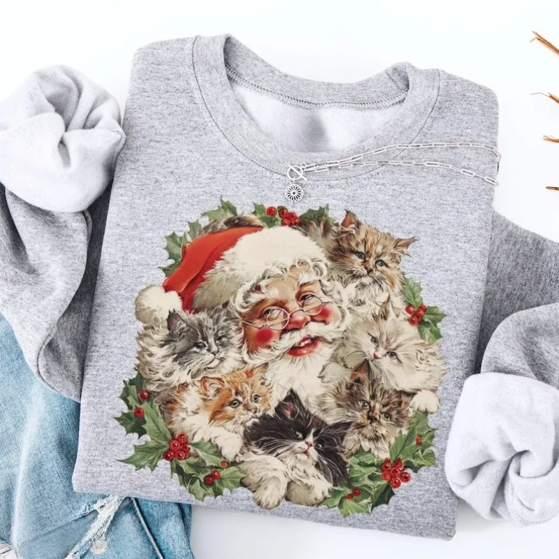 Рождественский свитшот с котятами Санта-Клауса в стиле ретро 90-х годов, праздник с круглым вырезом, забавный уродливый рождественский подарок для любителей кошек, зима
Рождественский свитшот с котятами Санта-Клауса в стиле ретро 90-х годов, праздник с круглым вырезом, забавный уродливый рождественский подарок для любителей кошек, зима