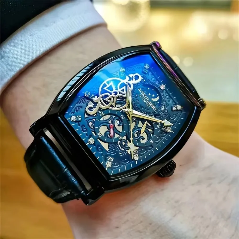 New Barrel-Shaped Mechanical Watch, High-End Luxury Watch for Men, Fully Automatic Mechanical Watch with Tourbillon, Luminous, Waterproof, Skeleton Design, Butterfly Clasp, Fashionable Business Casual Versatile Stylish Men's Watch, Fully Automatic Movemen
New Barrel-Shaped Mechanical Watch, High-End Luxury Watch for Men, Fully Automatic Mechanical Watch with Tourbillon, Luminous, Waterproof, Skeleton Design, Butterfly Clasp, Fashionable Business Casual Versatile Stylish Men's Watch, Fully Automatic Movemen