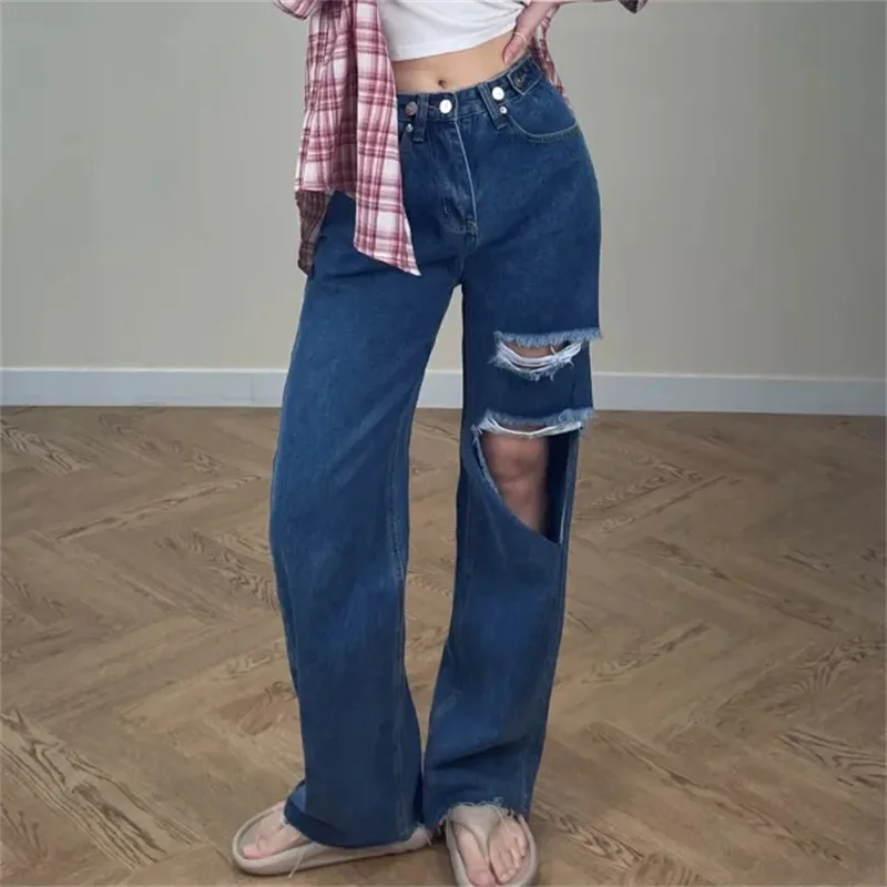 Blue Fashionable Wide Leg Casual Long Pants High Waist Straight Leg Jeans Cotton 100% High Elasticity Water Washed Casual Wear
Blue Fashionable Wide Leg Casual Long Pants High Waist Straight Leg Jeans Cotton 100% High Elasticity Water Washed Casual Wear
