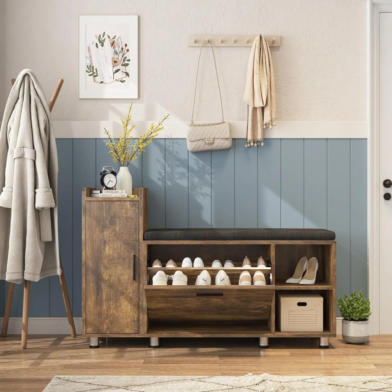 Shoe Storage Bench with Flip Drawer Shoe Cabinet, 8 Height Adjustable Metal Feet, Entryway Bench
Shoe Storage Bench with Flip Drawer Shoe Cabinet, 8 Height Adjustable Metal Feet, Entryway Bench