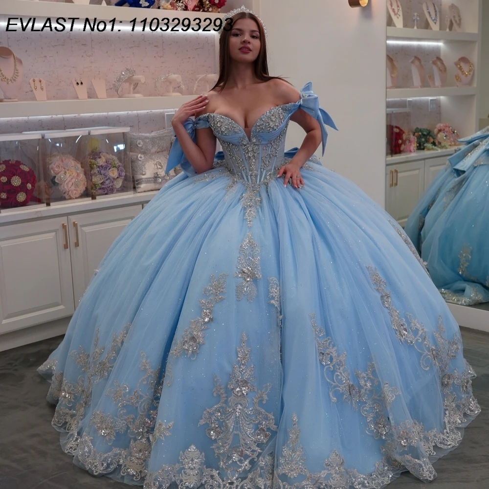 EVLAST Customized Shiny Blue Ball Gown Quinceanera Dress Glitter Lace Applique Beading Bow Sweet 16 Vestidos De 15 Anos E1QN162
EVLAST Customized Shiny Blue Ball Gown Quinceanera Dress Glitter Lace Applique Beading Bow Sweet 16 Vestidos De 15 Anos E1QN162