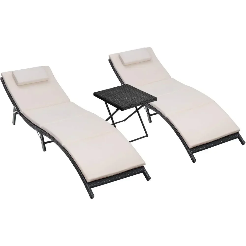 3 Pcs Patio Chaise Lounge Chair Sets, Outdoor Beach Pool PE Rattan Reclining Chair with Folding Table and Cushion, Chaise Lounge
3 Pcs Patio Chaise Lounge Chair Sets, Outdoor Beach Pool PE Rattan Reclining Chair with Folding Table and Cushion, Chaise Lounge