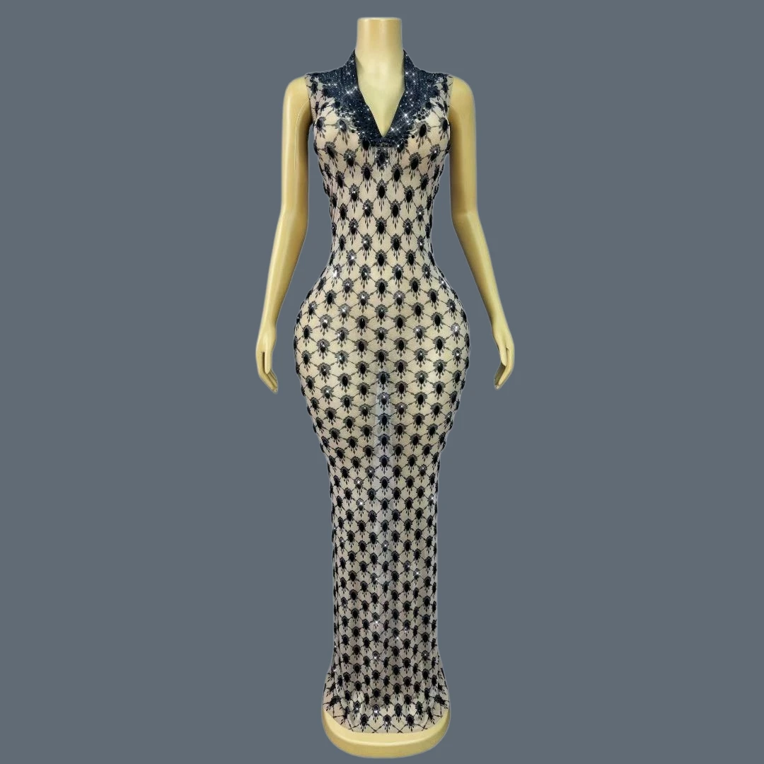 Black Rhinestone Sparkly Elegant Long Dresses Women Prom Party Sexy Elastic Transparent Mesh Evening Gown Club Outfit Duotianshi
Black Rhinestone Sparkly Elegant Long Dresses Women Prom Party Sexy Elastic Transparent Mesh Evening Gown Club Outfit Duotianshi