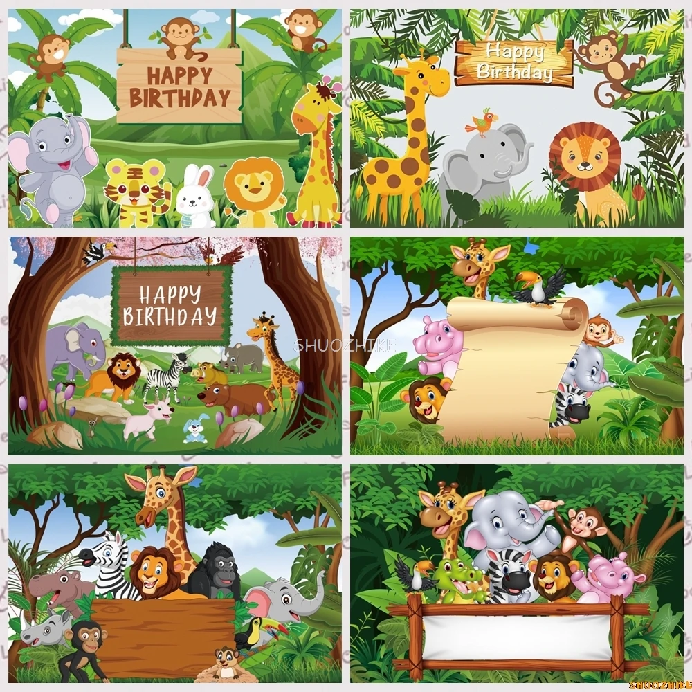 Jungle Cartoon Wild Animal Baby Birthday Party Background for Photography Photocall Photographic Backdrops Photo Studio
Jungle Cartoon Wild Animal Baby Birthday Party Background for Photography Photocall Photographic Backdrops Photo Studio