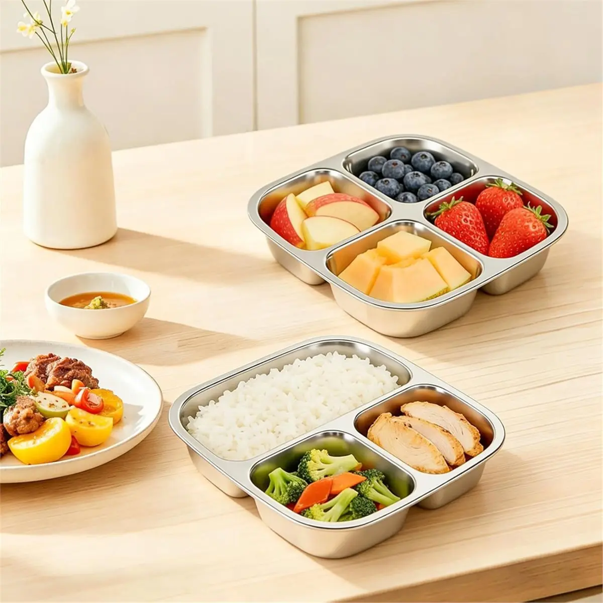 2 Piece 600ml Snackbox with 7 Compartments Stainless Steel, Reusable Lunch Box with Compartments
2 Piece 600ml Snackbox with 7 Compartments Stainless Steel, Reusable Lunch Box with Compartments
