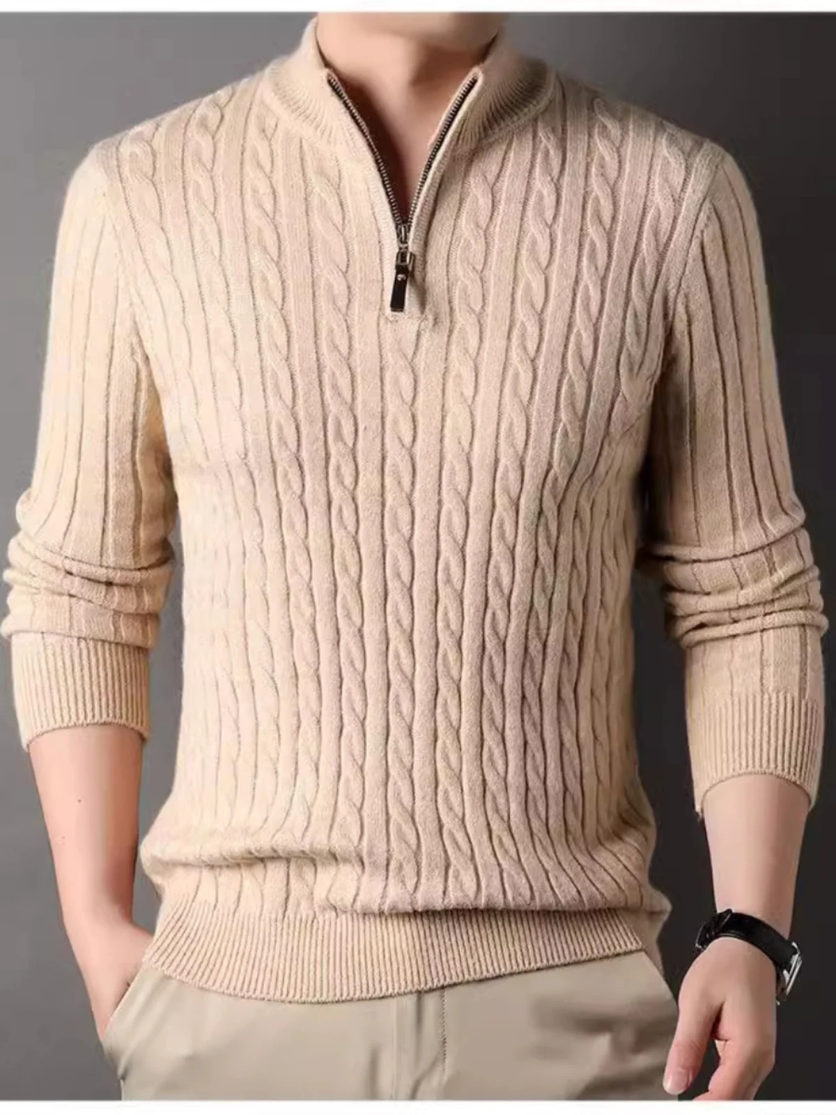 Men's Knitted Sweater Zipper Sle Twisted Knit f High Collar Winter Pullovers Casual Comfortable Soft Polyester Fabric
Men's Knitted Sweater Zipper Sle Twisted Knit f High Collar Winter Pullovers Casual Comfortable Soft Polyester Fabric