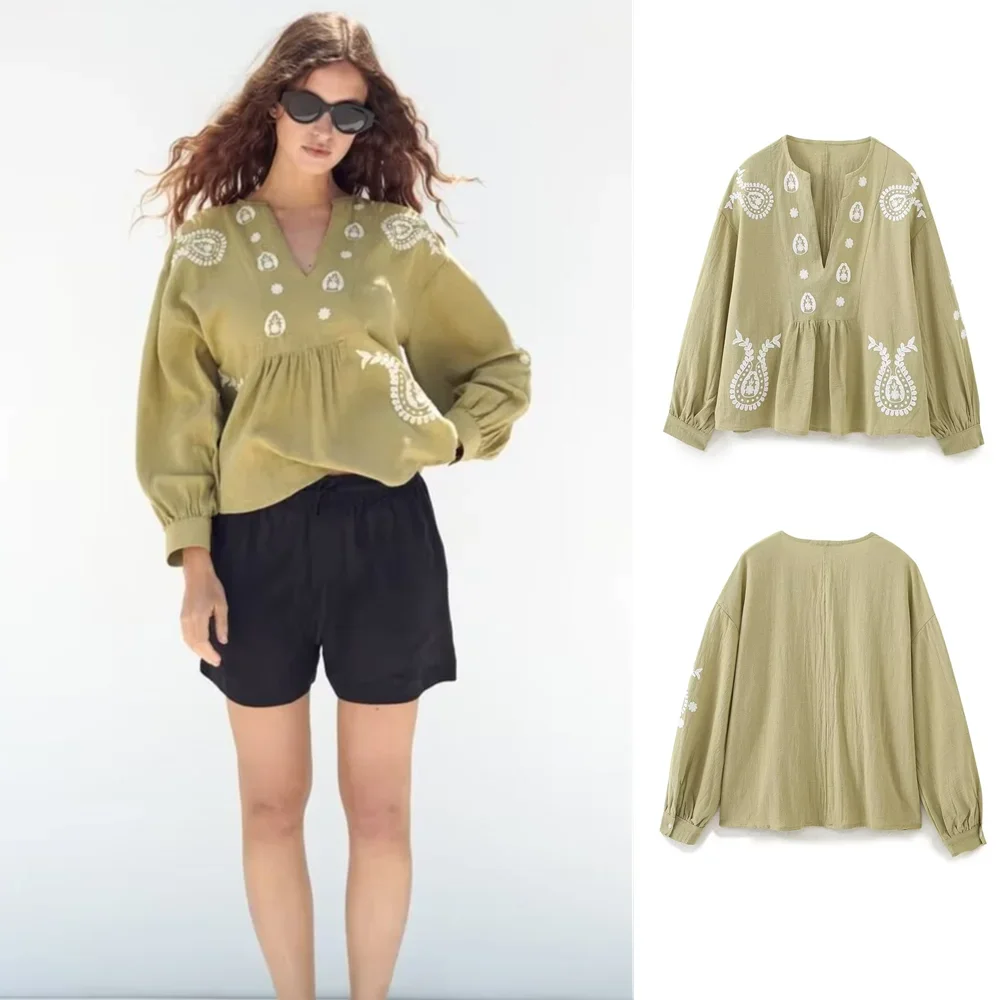 PRINTKAOIR 2024 New Women's Wear High Quality Fashion Temperament Retro Loose V-neck Long Sleeve Embroidered Shirt
PRINTKAOIR 2024 New Women's Wear High Quality Fashion Temperament Retro Loose V-neck Long Sleeve Embroidered Shirt