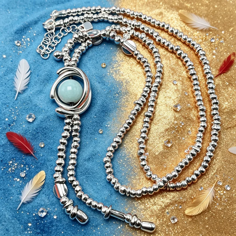 Stylish Silver Multi-Strand Beaded Necklace with Turquoise Orb Pendant for Women
Stylish Silver Multi-Strand Beaded Necklace with Turquoise Orb Pendant for Women