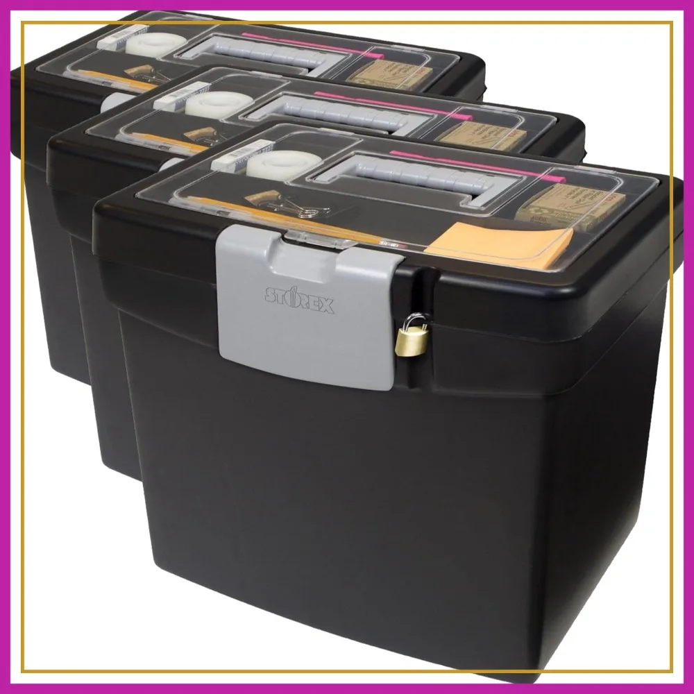 Portable File Box with XL Lid, 11 x 13.5 x 11 Inches, Black, Pack of 3
Portable File Box with XL Lid, 11 x 13.5 x 11 Inches, Black, Pack of 3