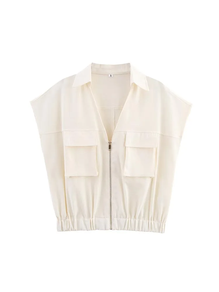 2025 Women Summer Shirts Blouses Tops Fashion Sweet Solid Linen Zipper Pockets V-Neck Female Elegant Street Loose Top Clothing
2025 Women Summer Shirts Blouses Tops Fashion Sweet Solid Linen Zipper Pockets V-Neck Female Elegant Street Loose Top Clothing