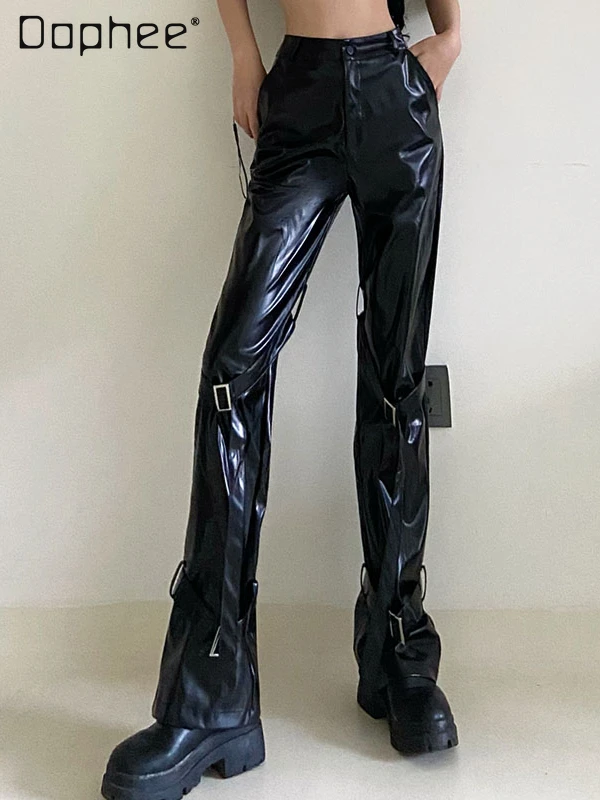 Sexy PU Leather Pants Slim High Waist Bandage Straight Leg Pants Women Personality Casual Trouesrs Fashion Streetwear
Sexy PU Leather Pants Slim High Waist Bandage Straight Leg Pants Women Personality Casual Trouesrs Fashion Streetwear