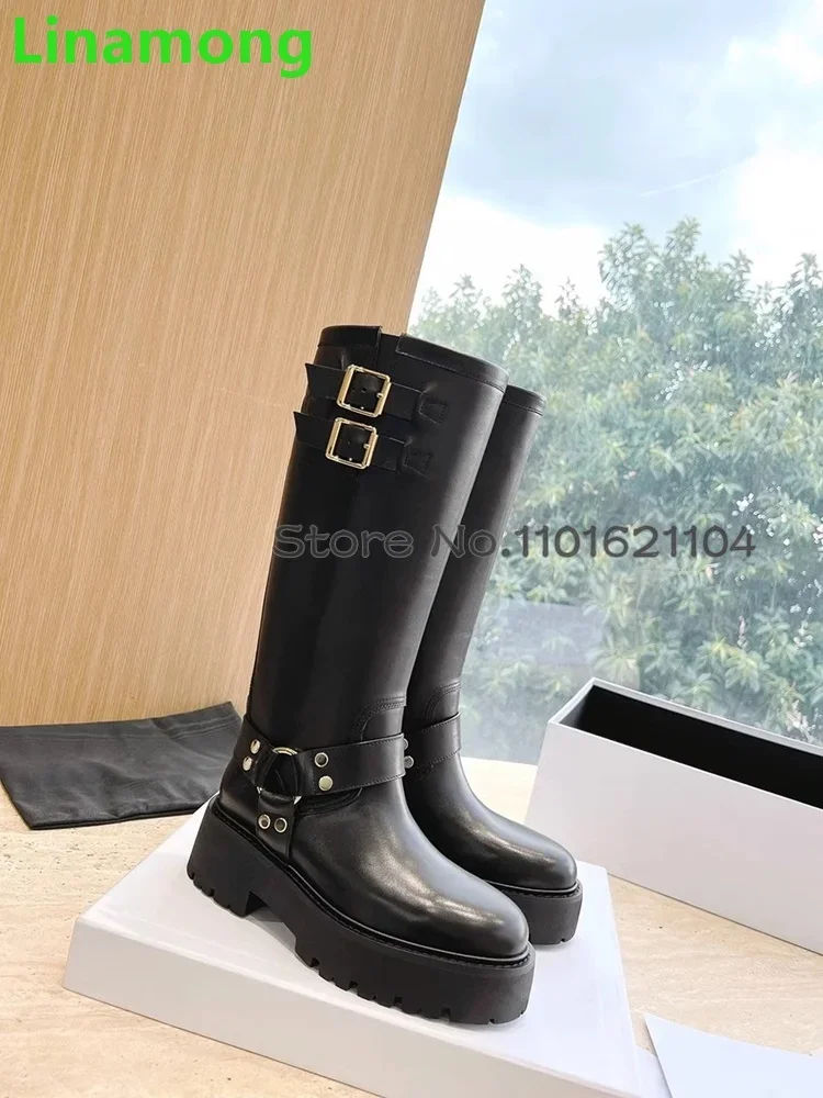 Black Metal Buckle Thick Sole Boots For Female Women 2024 Newest Round Toe Slip-on Solid Luxury Elegant Leather Fabric Shoes
Black Metal Buckle Thick Sole Boots For Female Women 2024 Newest Round Toe Slip-on Solid Luxury Elegant Leather Fabric Shoes