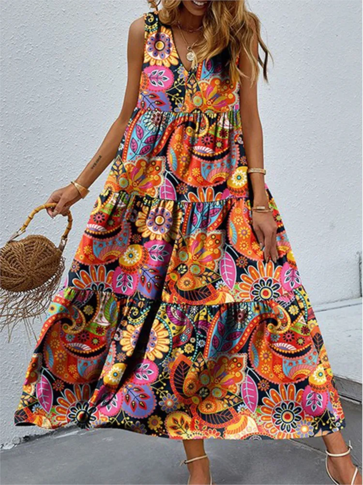 Summer Fashion New Floral Print Maxi Dress For Women Casual V Neck Sleeveless Loose Dresse Femme Boho Holiday Womens Clothing
Summer Fashion New Floral Print Maxi Dress For Women Casual V Neck Sleeveless Loose Dresse Femme Boho Holiday Womens Clothing