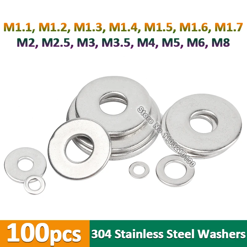 100Pcs Small Flat Washer Stainless Steel Metal Gasket Plain Washers M1.1 M1.2 M1.3 M1.4 M1.5 M1.6 M1.7 M2 M2.5 M3 M3.5 M4M5M6 M8
100Pcs Small Flat Washer Stainless Steel Metal Gasket Plain Washers M1.1 M1.2 M1.3 M1.4 M1.5 M1.6 M1.7 M2 M2.5 M3 M3.5 M4M5M6 M8