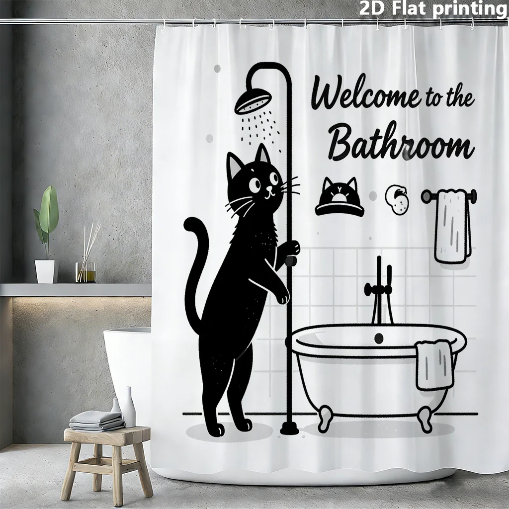 Welcome to The Bathroom Shower Curtain, Funny Black Cat Print, Vintage Bathtub Decor, Modern Minimalist Art Waterproof Polyester
Welcome to The Bathroom Shower Curtain, Funny Black Cat Print, Vintage Bathtub Decor, Modern Minimalist Art Waterproof Polyester