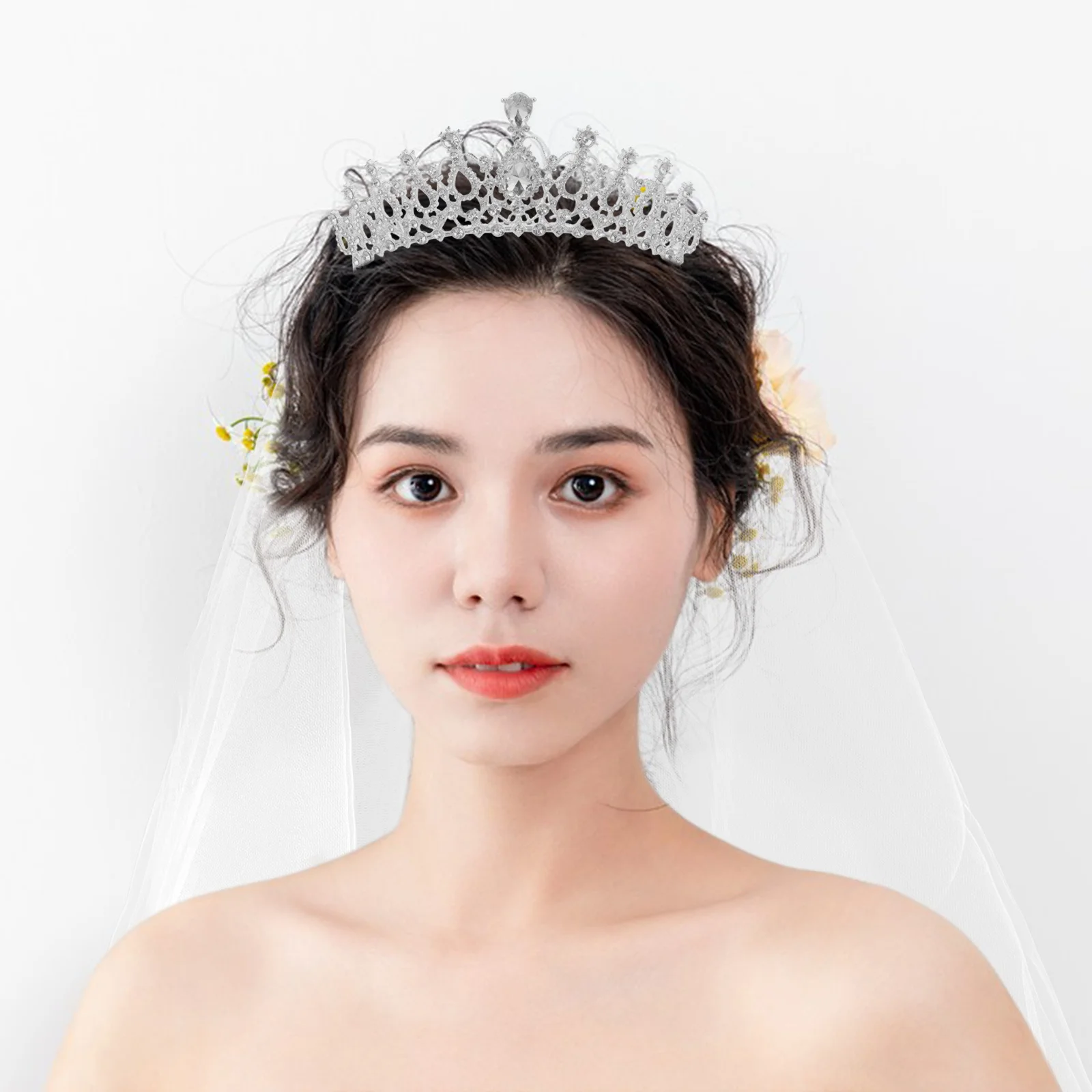 2Pcs Double Layers Lace Veil Tiara Crown Rhinestone Comb Bride Wedding Communion Veils Crystal Embellished Elegant Headpiece 
2Pcs Double Layers Lace Veil Tiara Crown Rhinestone Comb Bride Wedding Communion Veils Crystal Embellished Elegant Headpiece