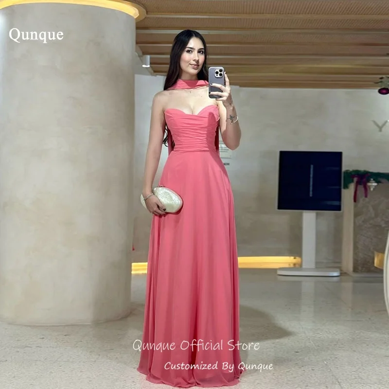 Qunque Coral Pink Chiffon Ribbons Evening Dresses Ruched Sweetheart Prom Dresses A Line Sleeveless Robes De Soirée Customized
Qunque Coral Pink Chiffon Ribbons Evening Dresses Ruched Sweetheart Prom Dresses A Line Sleeveless Robes De Soirée Customized