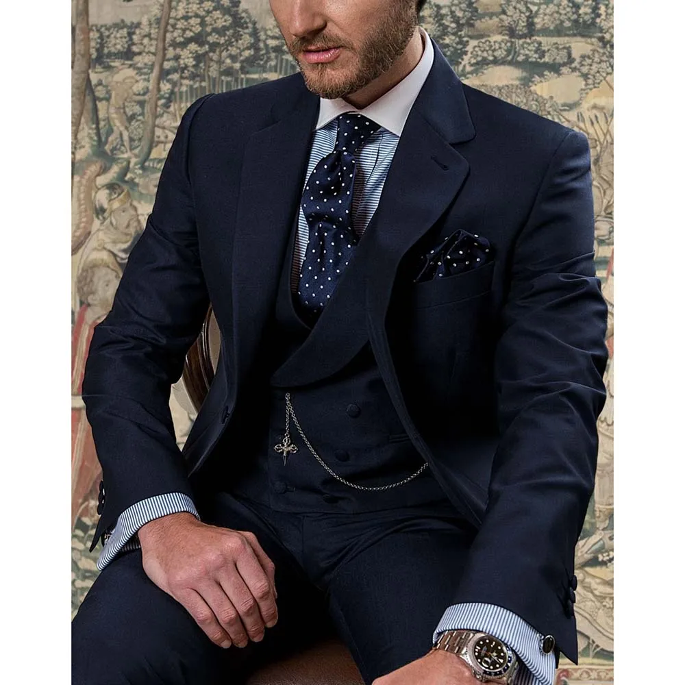Navy Blue Male Suit Notch Lapel High Quality Blazer Sets Formal Latest Custom Made 3 Piece Smart Casual Wedding Suits for Men
Navy Blue Male Suit Notch Lapel High Quality Blazer Sets Formal Latest Custom Made 3 Piece Smart Casual Wedding Suits for Men