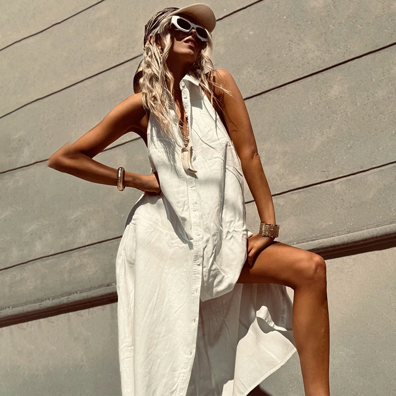 Tornova White Casual Long Shirt Dress Women's Sleeveless Lapel Summer Vacation Clothes 2026 Summer Female Buttons Loose Dress
Tornova White Casual Long Shirt Dress Women's Sleeveless Lapel Summer Vacation Clothes 2026 Summer Female Buttons Loose Dress