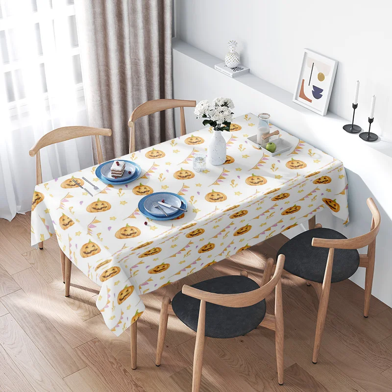 Halloween-themed dining table cloth with pumpkin print for home kitchen decoration
Halloween-themed dining table cloth with pumpkin print for home kitchen decoration