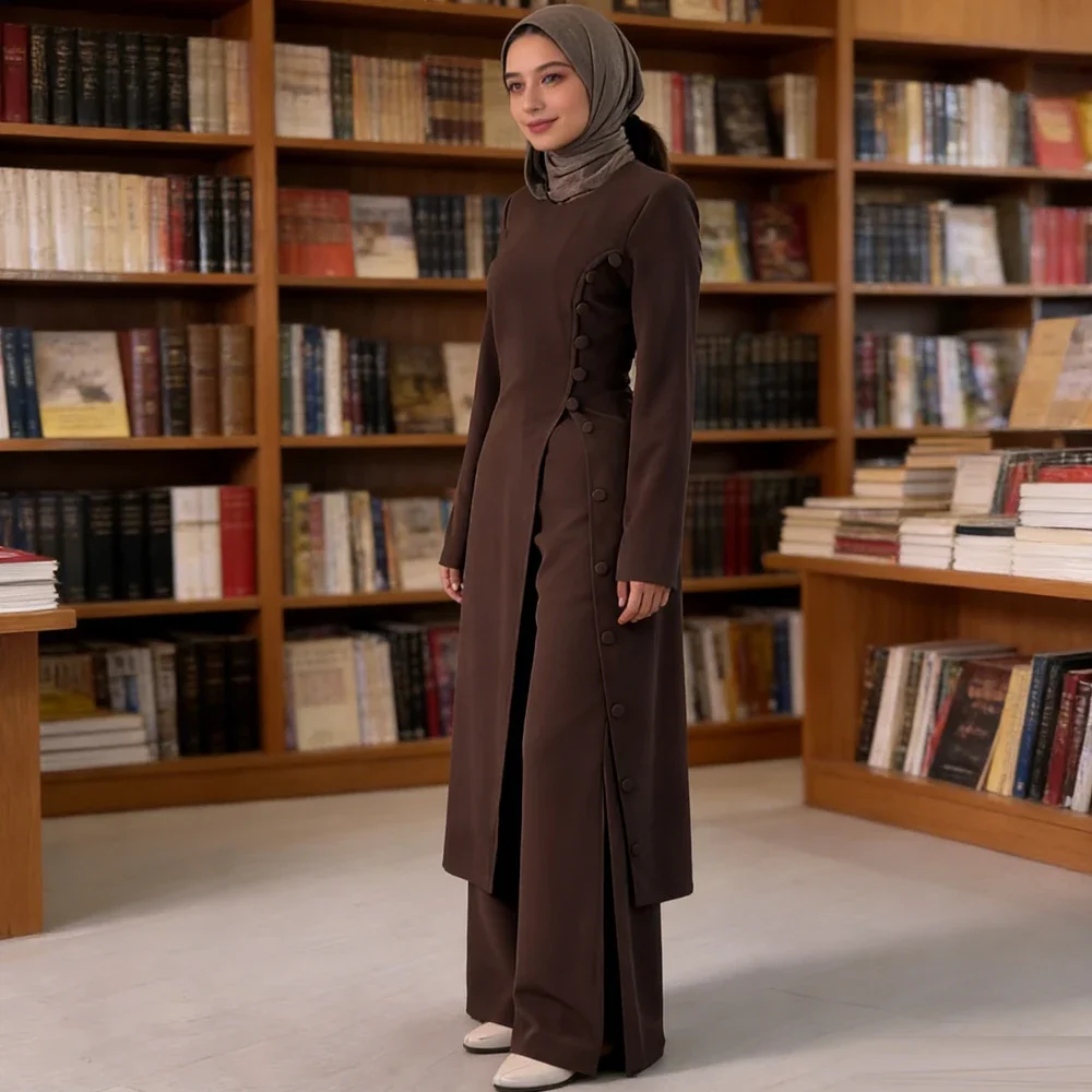 Vintage Single Breasted Shirts Pants Women Full Sleeve Long Shirt Loose Trouser Suit Muslim Sets Abaya Femme Musulmane Ensembles
Vintage Single Breasted Shirts Pants Women Full Sleeve Long Shirt Loose Trouser Suit Muslim Sets Abaya Femme Musulmane Ensembles