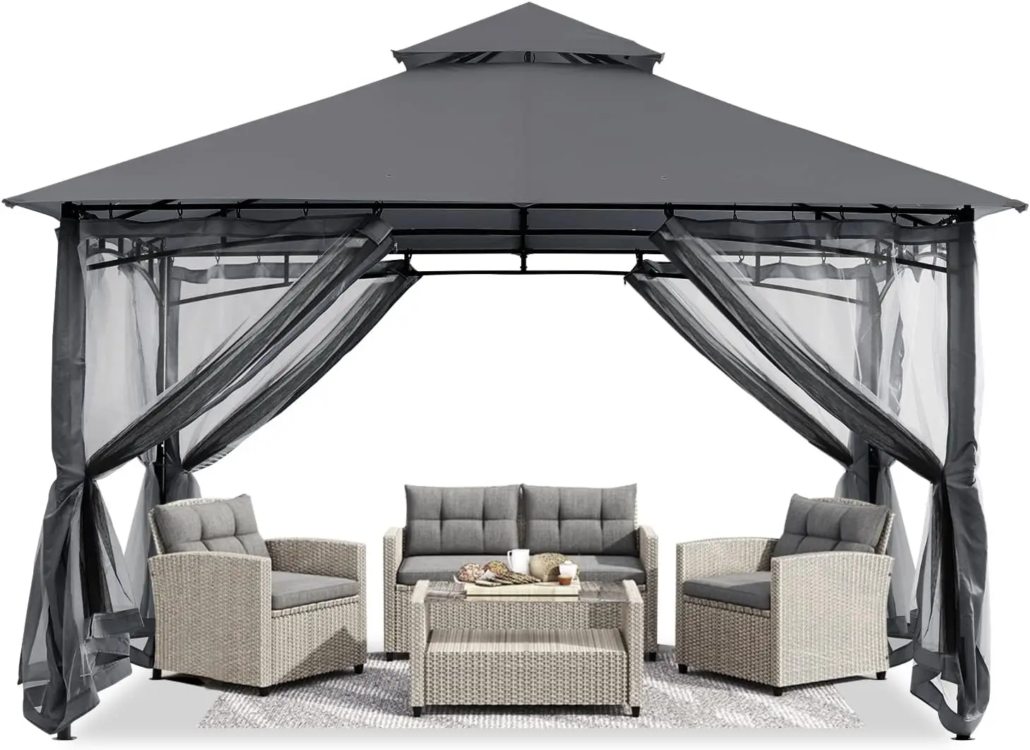 Gazebos for Patios 10x12 Outdoor Steel Frame Gazebo with Mosquito Netting for Lawn Backyard Garden Deck Dark Gray
Gazebos for Patios 10x12 Outdoor Steel Frame Gazebo with Mosquito Netting for Lawn Backyard Garden Deck Dark Gray