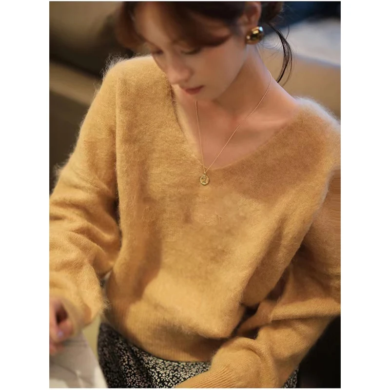 2023 Women Sweater Loose Style Deep V Neck Fashion Sexy Jumpers Ladies Long Sleeve New Cashmere Knitwear
2023 Women Sweater Loose Style Deep V Neck Fashion Sexy Jumpers Ladies Long Sleeve New Cashmere Knitwear