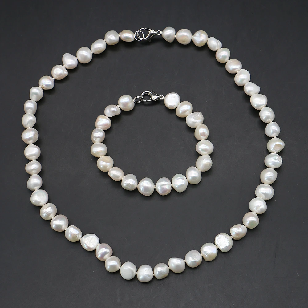9-10mm White Irregular Natural Freshwater Pearl Set with Lobster Clasp Necklace and Bracelet Women's Baroque Jewelry Gift 1set 
9-10mm White Irregular Natural Freshwater Pearl Set with Lobster Clasp Necklace and Bracelet Women's Baroque Jewelry Gift 1set