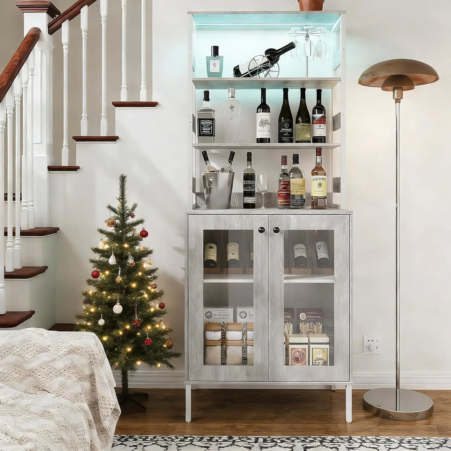 67" Tall Bar Cabinet with LED Lights & Power Outlets, Liquor and Wine Storage Cabinet with Glass Holder, Coffee Bar, Customized
67" Tall Bar Cabinet with LED Lights & Power Outlets, Liquor and Wine Storage Cabinet with Glass Holder, Coffee Bar, Customized